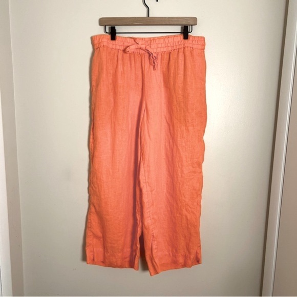 J. Crew Pants - J. Crew Apricot Orange Linen Cropped Pull On Pants Size Large Lagenlook Beachy